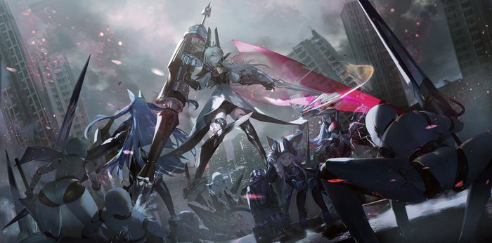 Characters in a post-apocalyptic city battle