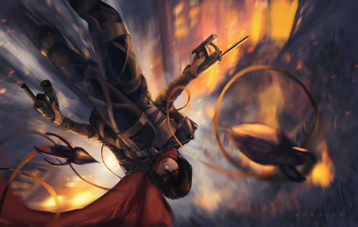 Mikasa Ackerman from Attack On Titan falling