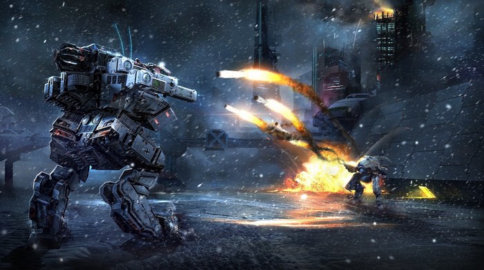War Robots battle in a snowy city