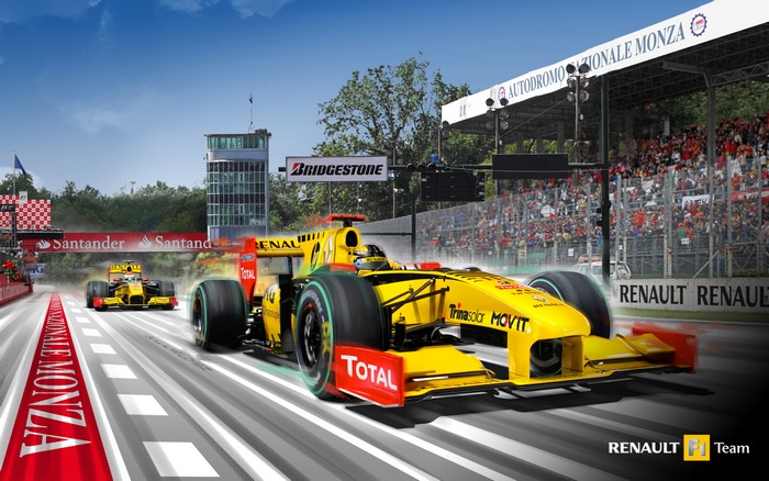 Renault F1 Team cars racing at Autodromo Nazionale Monza