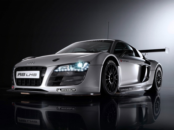 Silver 2009 Audi R8 LMS Race Car