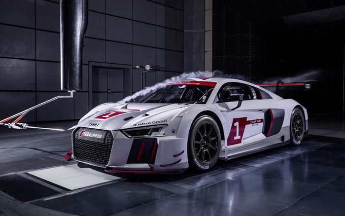 Audi R8 LMS race car in wind tunnel