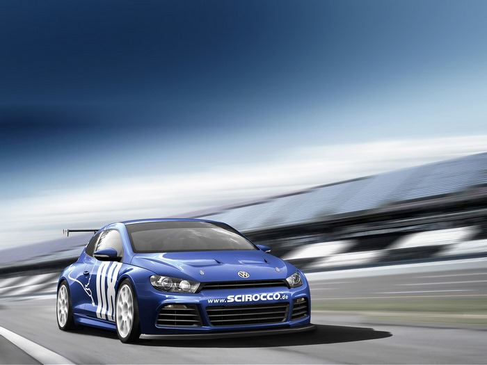 Blue Volkswagen Scirocco GT24 race car on track