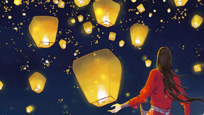 Hua Cheng from Heaven Official's Blessing releasing lanterns