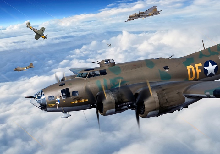 Boeing B-17 Flying Fortress bomber aircraft in flight