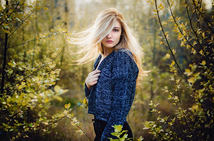 Blonde Woman Model in Autumn Forest