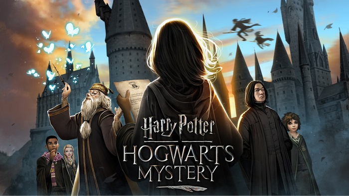 Harry Potter Hogwarts Mystery characters with Hogwarts castle