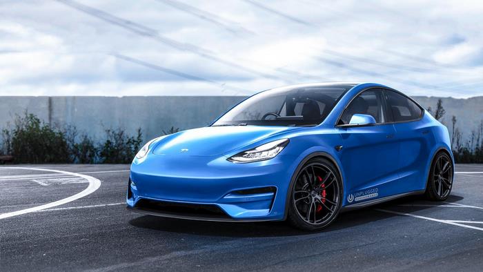 Blue Tesla Model Y Performance