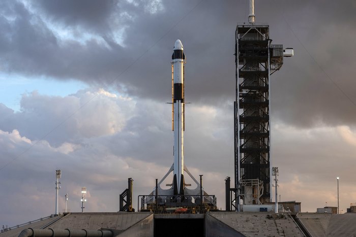 SpaceX Falcon 9 rocket on launchpad