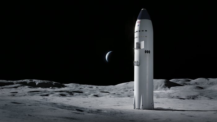 SpaceX Starship on the Moon with Earth in the background