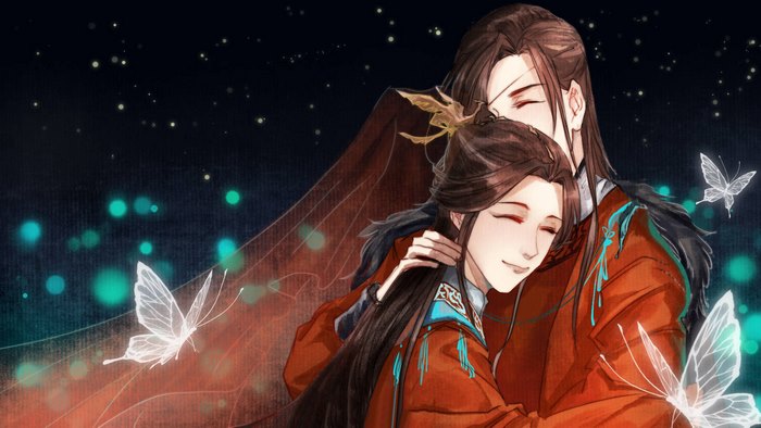 Xie Lian and Hua Cheng embracing