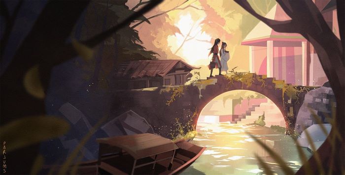 Hua Cheng and Xie Lian on Stone Bridge