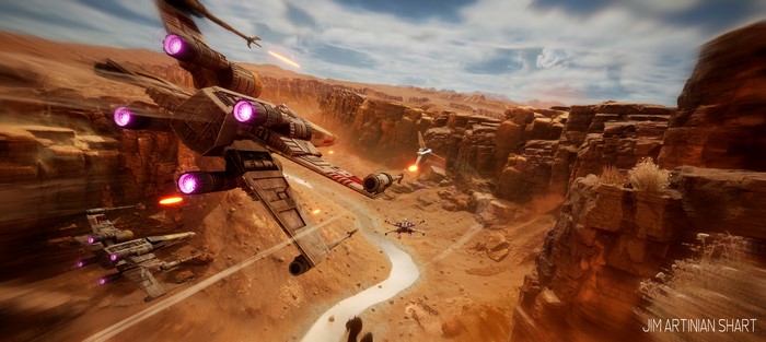 Star Wars X-Wings in a Desert Canyon Battle
