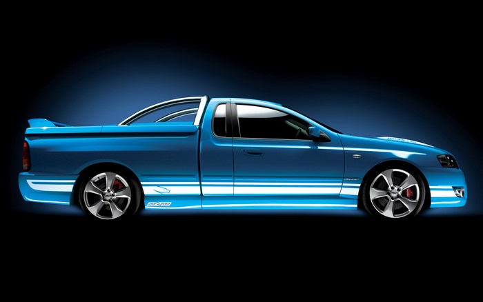 Blue Ford FPV BFII Ute with racing stripes