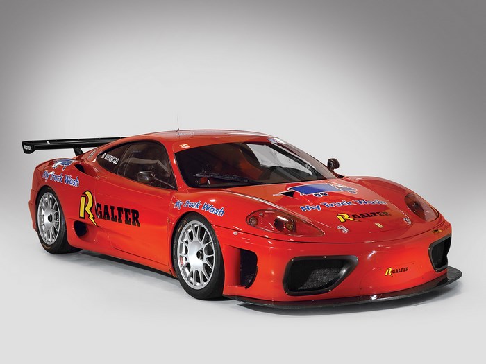 Red Ferrari 360 GT race car with sponsors