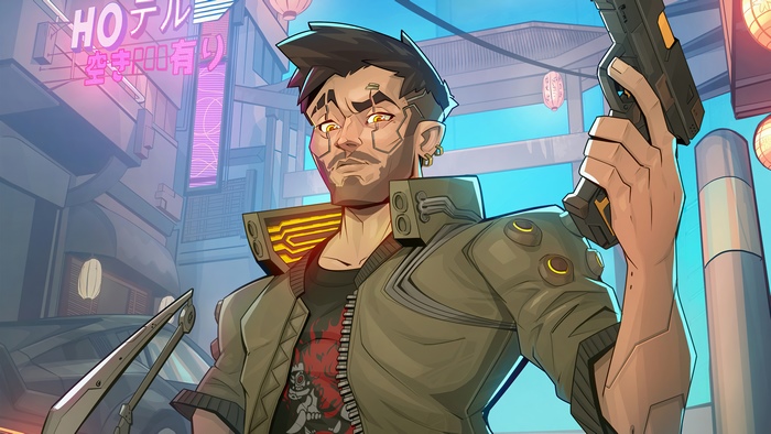 Man with gun in Cyberpunk city 4K