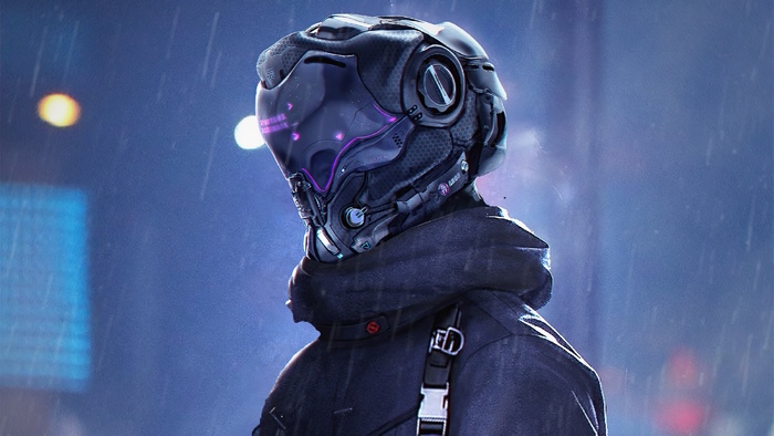 Sci Fi Cyberpunk Character in Rain 4K