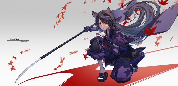 Saga from Arknights with a spear