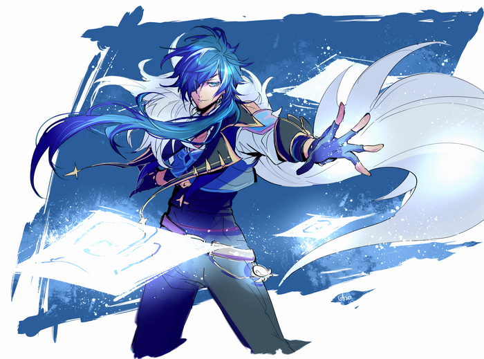 Kaeya from Genshin Impact with blue hair and eye patch