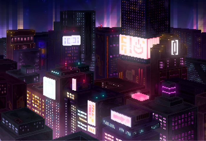 Pixel Art Cyberpunk Cityscape at Night