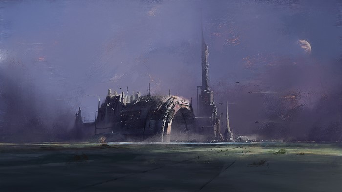 Sci-fi building in a desolate landscape
