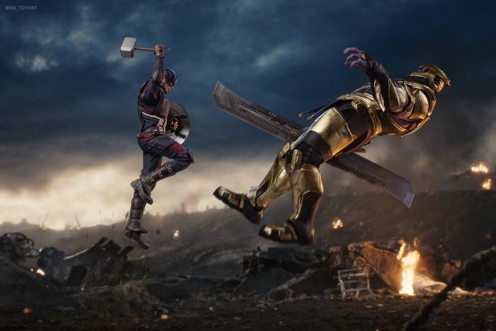 Captain America from Avengers: Endgame fighting Thanos