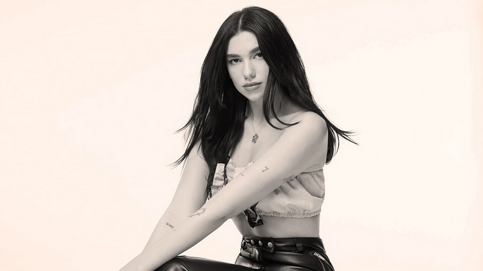 Dua Lipa singer black and white portrait