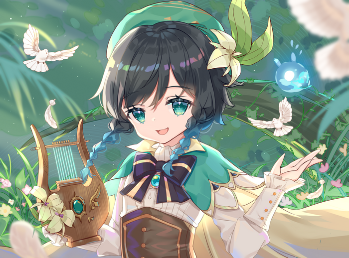 Venti from Genshin Impact with a lyre