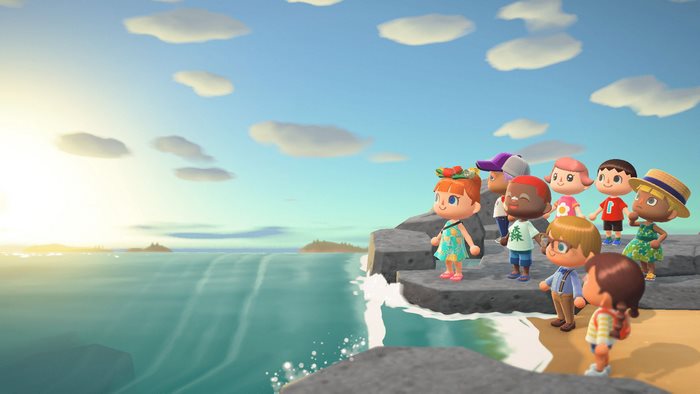 Animal Crossing: New Horizons characters on a rocky shore