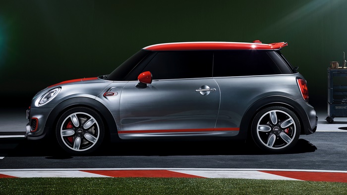 Silver Mini John Cooper Works Concept car with red accents
