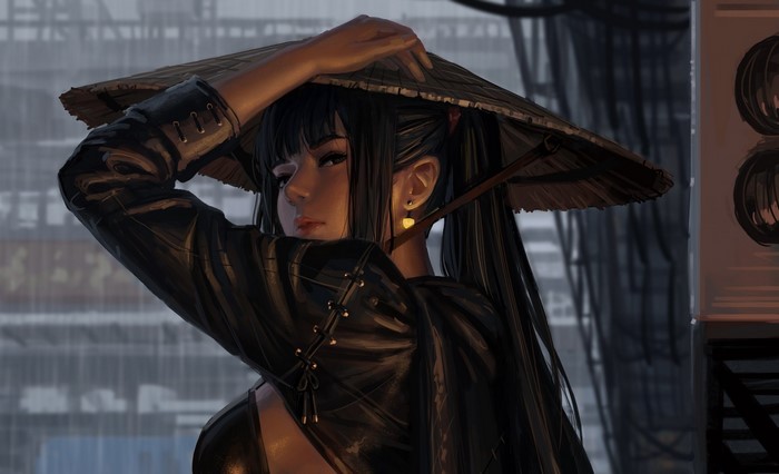 Fantasy Woman Warrior with Asian Hat
