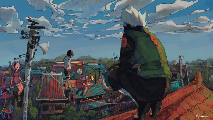 Kakashi Hatake and Naruto Uzumaki Rooftop View