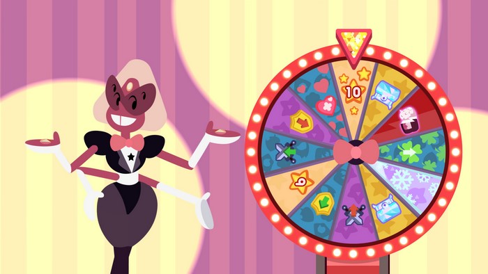 Sardonyx from Steven Universe with a prize wheel