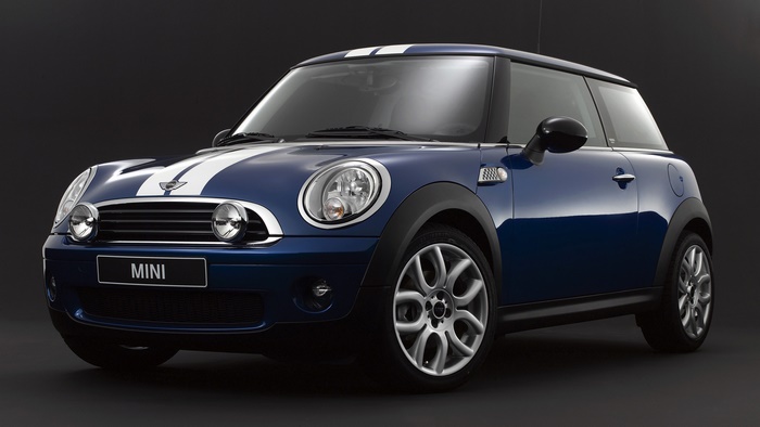 Blue 2008 Mini Cooper Trigger with White Stripes