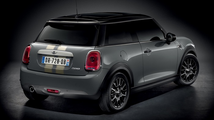 Gray 2015 Mini Cooper Marylebone with racing stripes
