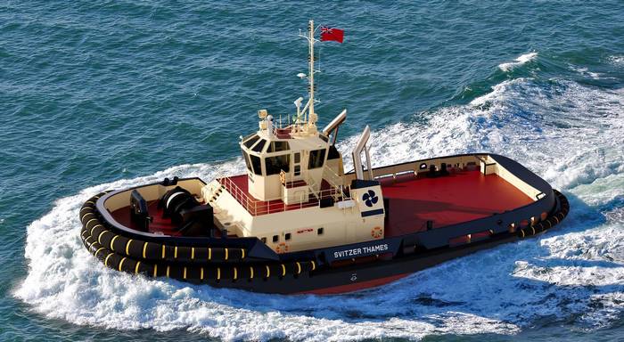 Tugboat Svitzer Thames sailing on the water