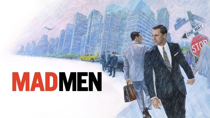 Mad Men title card with city illustration