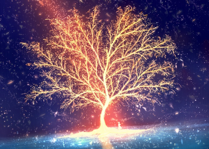 Glowing Tree in a Starry Night Sky