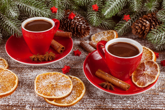Coffee Cups with Cinnamon and Dried Orange Slices 4K