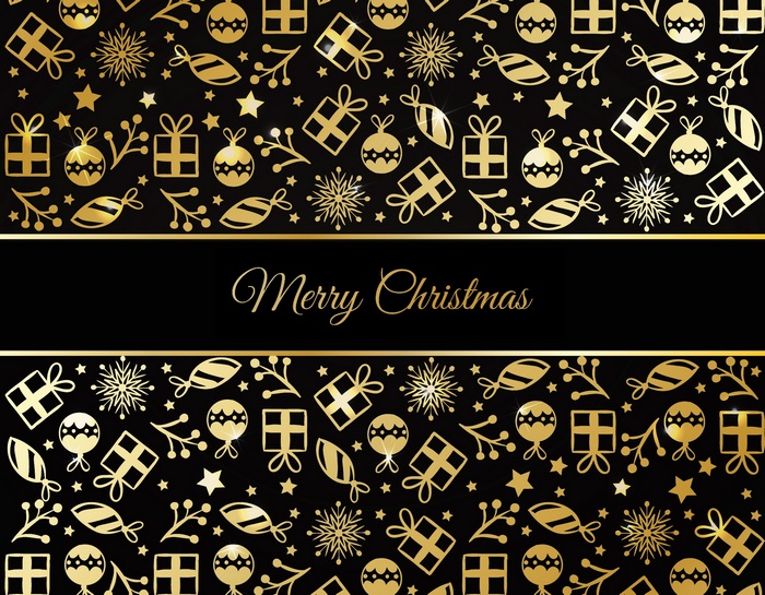 Merry Christmas text with golden ornaments