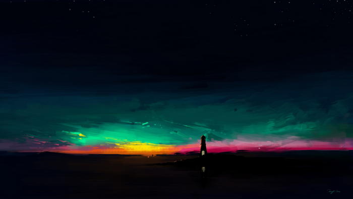 Artistic Lighthouse at Night