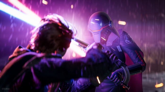 Cal Kestis and Second Sister fighting in Star Wars Jedi: Fallen Order