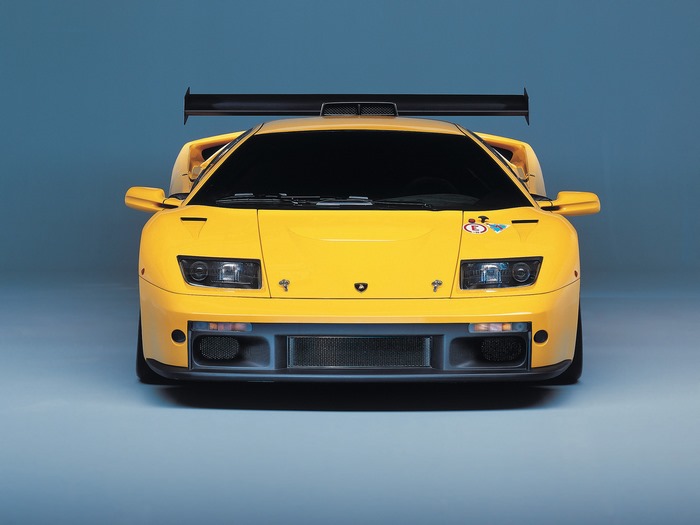Yellow 2000 Lamborghini Diablo GTR race car