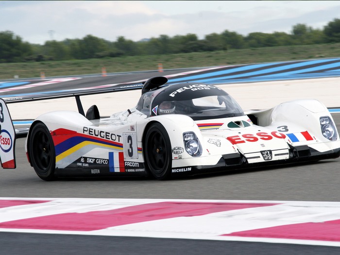 Peugeot 905B race car with Esso and Michelin sponsorship