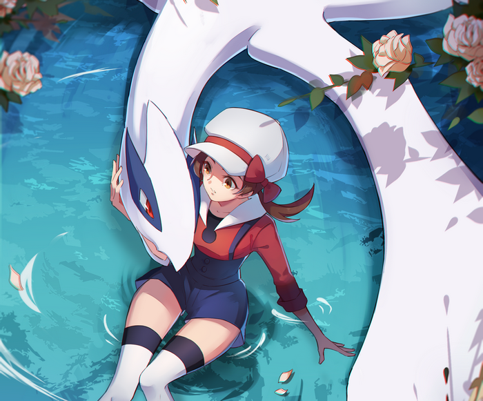 Lyra and Lugia from Pokémon in water