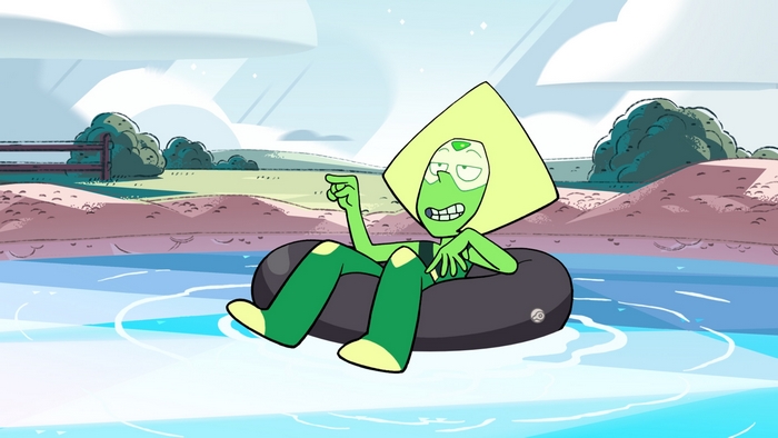 Peridot from Steven Universe relaxing on an inner tube
