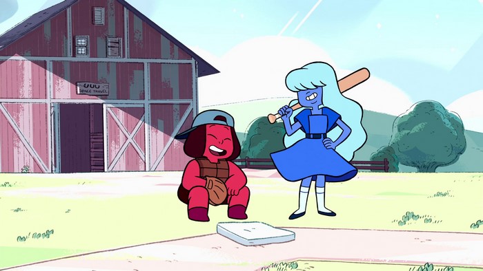Ruby and Sapphire from Steven Universe playing baseball
