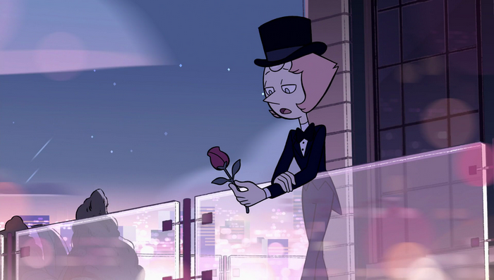 Pearl from Steven Universe holding a rose
