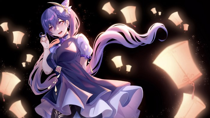 Keqing from Genshin Impact with lanterns