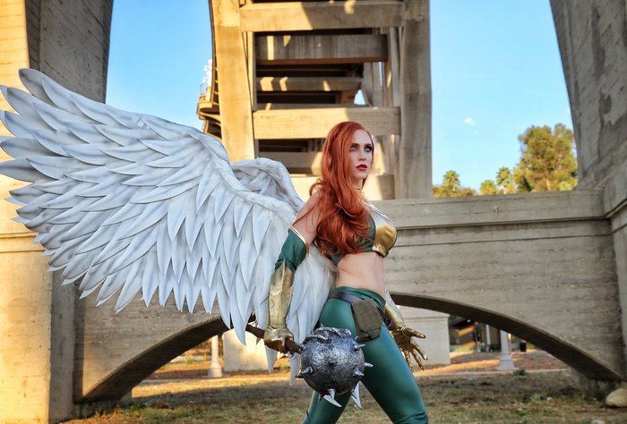Hawkgirl from DC Comics with wings and mace